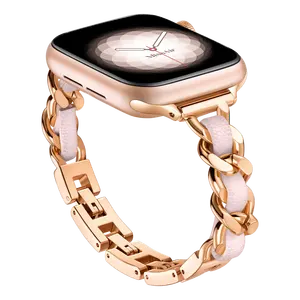 苹果系列7 6 5 4 3 2 1 SE表带高品质奢华金属珠腕带金色不锈钢表带