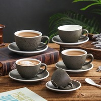 Ensemble tasse et soucoupe en céramique à texture granitique nordique, plusieurs capacités, cuisson haute température, pour café et restaurant