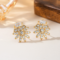Anting-anting bunga zircon model rok, lapis emas 18K, tembaga, gaya Prancis, perhiasan mewah untuk wanita