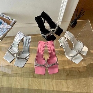 2025 Summer Sexy <b>Studded</b> PVC Sandals Slides Slipper Fashion Mules Transparent <b>Heels</b> for Ladies - Product Image 1