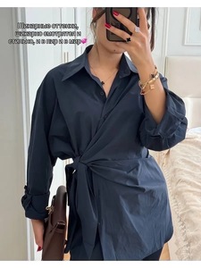 Chemise en coton à lacets sur le côté, style européen et américain, coupe amincissante polyvalente pour taille XL - Product Image 6