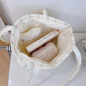 Tas bahu wanita ritsleting empuk katun Floral komuter Logo ukuran kustom tas belanja Tote - Product Image 3