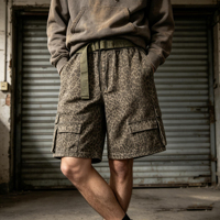 Shorts Cargo Vintage Délavés Effet Vieilli avec Patchwork Léopard Multi-Poches Coupe Large Droite et Cordon de Serrage pour Homme – Nouveauté Fournisseur