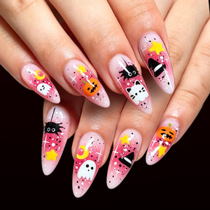 RTS 24 pièces Faux Ongles d'Halloween Rouge Noir Pailleté Dégradé Effet Sang de Araignée Graffiti Lettres Prix de Gros - Product Image 5