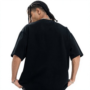 Camiseta Negra Bordada para Hombre, Talla Grande, Manga Corta, Cuello Redondo, Algodón, Estilo Urbano, con Logotipo Personalizado - Product Image 4