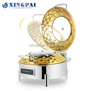 Matériel <span class=keywords><strong>de</strong></span> restauration XINGPAI, réchaud à buffet en acier inoxydable martelé, réchauds <span class=keywords><strong>de</strong></span> luxe en or avec couvercle en verre - Product Image 4