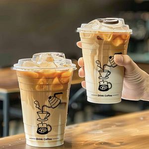 Gobelets jetables écologiques transparents en PET de 12 oz à 24 oz avec logo personnalisé, 98 mm, avec couvercles pour boissons froides et thé au lait - Product Image 4
