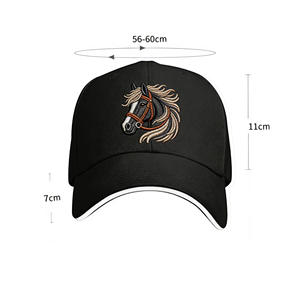 หมวกแก๊ปทรงวินเทจลายปักหัวม้า สีดำ ปรับขนาดได้ เหมาะสำหรับสไตล์ลำลองในชีวิตประจำวัน - Product Image 2