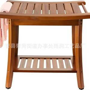 Teak <b>Bathroom</b> <b>Stool</b> Two Tier 50.8x35.5x45.7cm Durable Shower Bench Wooden Shoe Changing Seat - Product Image 4