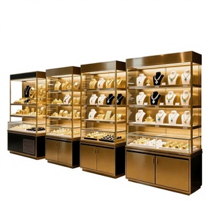 Vitrine de présentation de bijoux en aluminium doré avec éclairage LED et verre trempé pour magasin de centre commercial - Product Image 1