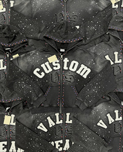 Sudadera con capucha oversize para hombre, con cremallera, 100% algodón, con parches de strass personalizados estilo streetwear, bordados, con lavado ácido y efecto desgastado por el sol. Proveedor líder. - Product Image 4
