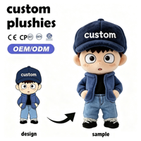 Boneka Karakter Anak Laki-Laki Custom OEM ODM Rambut Keriting Biru Mainan Plush Katun Hoodie Celana Pendek Cargo Hadiah Lucu Figur Boneka Custom