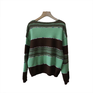 Nouveau Pull Tricoté Imprimé Rayé Color Block Amincissant et Polyvalent pour Femme, Collection Automne 2026, Effet Rajeunissant, Tendance et Personnalisé - Product Image 3