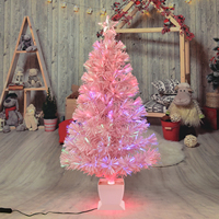 Hochwertiger 3ft Rosa Vorbeleuchteter Künstlicher Kiefern-Tischbaum Mini-Weihnachtsbaum mit Stecker Mehrfarbige Stern-Ornamente für Innenräume