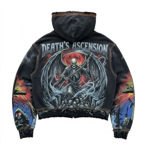 Custom Vintage Washed Full Zip Hoodie <b>Mens</b> Oversized Graphic Zip Up Hoodie Heavyweight Streetwear Hooded <b>Sweatshirt</b> TKAN9103 - Product Image 2