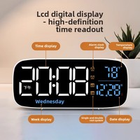 Réveil électronique moderne en ABS à surface miroir, affichage LED, thermomètre, calendrier, alarme silencieuse - Vente en gros usine pour l'exportation