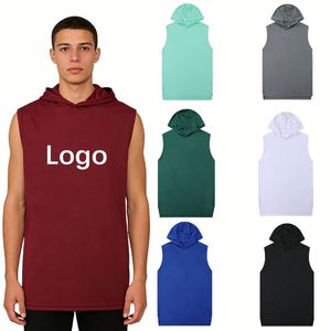 Gilet à capuche pour homme en tricot respirant imprimé par transfert thermique personnalisé - Design personnalisable, sweat-shirt sans manches - Product Image 1