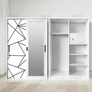 Closet Steel Sliding 2 Door Modern Furniture Bedroom Alimirah Simple Design Cabinet Clothes Closet Metal Wardrobe With Mirror