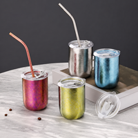 Gelas Mug Tumbler Titanium Murni Dinding Ganda Vakum Terisolasi dengan Sedotan Ringan Antibakteri Mewah Ramah Lingkungan Dapat Disesuaikan untuk