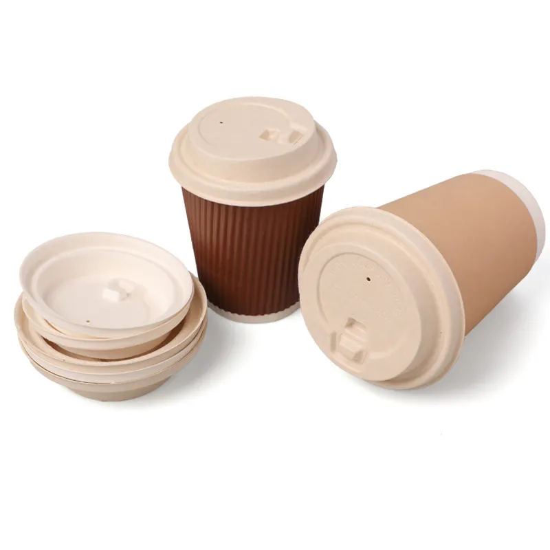 Özelleştirilebilir süt çay soya süt kupası ürünleri fincan kapağı parçalanabilir şeker kamışı hamuru fincan kapağı yuvarlak soğuk sıcak içecek
