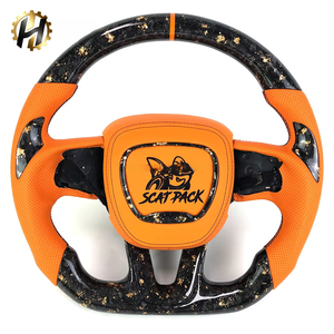 Volant en cuir perforé en fibre de carbone forgée orange avec palettes de changement de vitesse <span class=keywords><strong>pour</strong></span> Dodge SRT Dodge Charger Hellcat 2015-2022 - Product Image 2