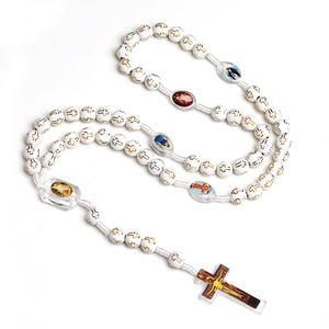 Rosario de Navidad con Adornos Exquisitos, Cruz Religiosa, Hecho a Mano con Cuentas de Plástico de 8mm, Joyería Católica para la Iglesia, Collares - Product Image 6