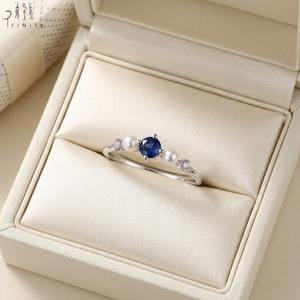 Hong Kong Supplier Fine Jewelry Wholesale 18K White Gold Natural Sapphire Diamond Freshwater Pearl Ring For Women Daily Wear - Product Image 6