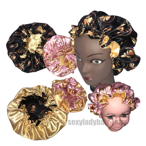 Drop Ship Double Layer Satin <strong>Bonnet</strong> Mommy and Me Custom Silk Hair <strong>Bonnet</strong> Night Sleep Cap Designer <strong>Bonnets</strong> with logo - Product Image 5