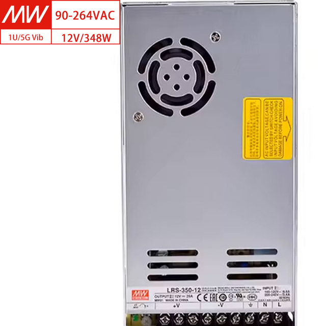 MEAN WELL LRS-350-12 350W 12VDC 29A Industrial Switching Power Supply, 85% Eff., Fan-Cooled, Short/OVP/OLP/OTP, 3-Yr Warranty
