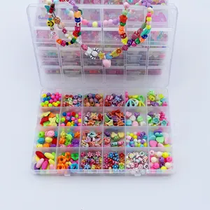 Hot Sales Handmade Girl's Gifts Assorted Shapes Acrylic Beads Kits Colorful DIY Beads Sets for Children Bracelets Making