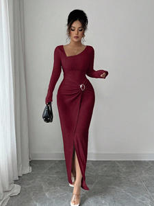 ชุดเดรสผู้หญิงขายส่ง แบบใหม่ คอวี สีพื้น ผ้าถัก ความยาวปานกลาง เอวสูง ระบายอากาศ แห้งเร็ว สำหรับฤดูร้อน สวยสง่า เหมาะสำหรับงานปาร์ตี้ - Product Image 6