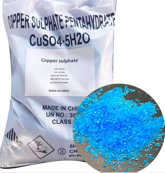 Punto de fábrica Sulfato de cobre CuSO4.5H2O Cristal Sulfato de cobre Pentahidrato Polvo 25kg
