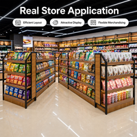 Étagère gondole double face robuste à 5 niveaux avec structure métallique pour supermarché, épicerie et présentoir d'îlot commercial