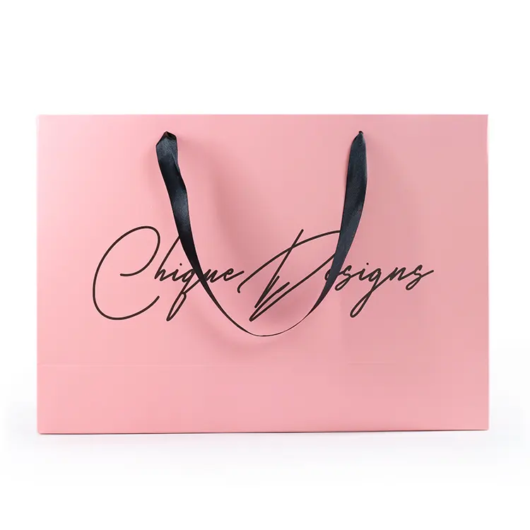 Cina prezzo competitivo elegante Logo del marchio personalizzato di lusso Boutique di vino Shopping sacchetti regalo di carta rosa con manici personalizzati