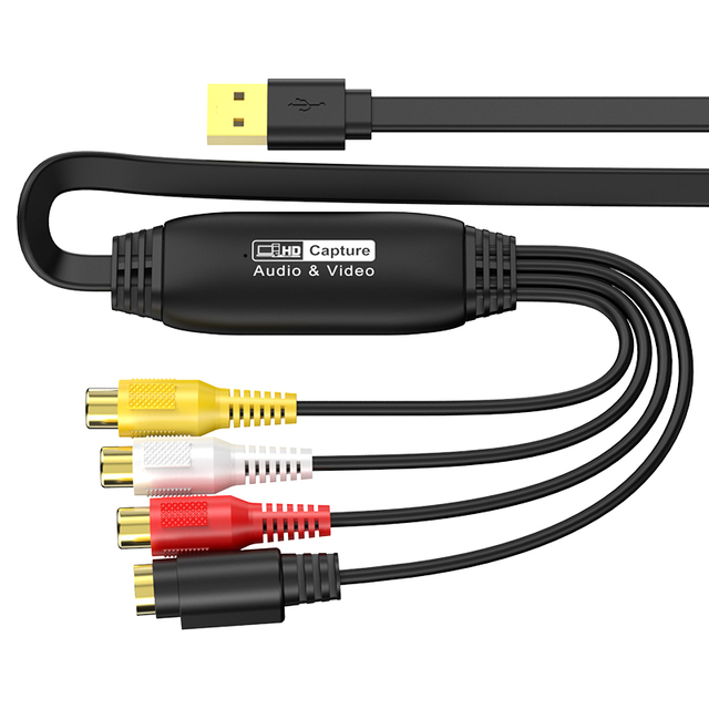 Real Time 1080p NTSC/PAL USB2.0 Audio Video Capture Card RCA to USB 1m Cable for TV Box DV Recording on Camera and Laptop