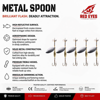 Leurre Métallique Rotatif Red Eyeds 9,8 cm 15g, Vente Chaude Directe Usine, Matériel de Pêche, Vente en Gros, Échantillon Gratuit
