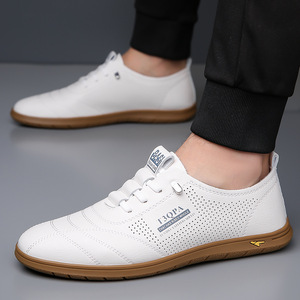 Mocasines de cuero blanco I3OPA para hombre, zapatos para conducir con cordones transpirables y punta redonda, suela de goma con forro de malla informal de verano - Product Image 2