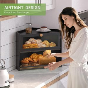 Boîte <span class=keywords><strong>à</strong></span> <span class=keywords><strong>pain</strong></span> d'angle noire pour comptoir de cuisine, grand bac de rangement pour <span class=keywords><strong>pain</strong></span> en bambou, boîte <span class=keywords><strong>à</strong></span> <span class=keywords><strong>pain</strong></span> en bois style ferme - Product Image 4