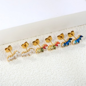 Dainty 18K PVD Gold Plated Tarnish Free Waterproof Tiny Cubic Zirconia Stainless Steel Jewelry Colourful Zircon <b>Stud</b> <b>Earrings</b> - Product Image 5