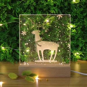 Classique Noël Elk Motif LED Acrylique Veilleuse USB Base En Bois Lampe <span class=keywords><strong>De</strong></span> Chevet pour Enfants Cadeaux <span class=keywords><strong>De</strong></span> Noël - Product Image 3