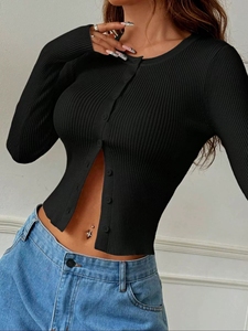 084 เสื้อท่อนบนทรงสลิมฟิตผ้ายืดถักแขนยาวรุ่นใหม่ - Product Image 5