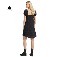 Robe brodée personnalisée église grande taille femmes mode décontractée dames mini longueur manches bouffantes dentelle noire style doux
