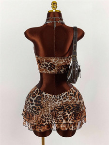 Leopard See Through 2-Piece Set Women Sexy Summer Strapless Tops and <strong>Skirt</strong> Matching Sexy Midnight Skinny <strong>Stretch</strong> Outfits - Product Image 3