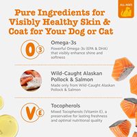 Flacon pompe Huile de Pollock et de Saumon d'Alaska Sauvage, Mélange d'Oméga-3, pour Chiens et Chats, Peau et Pelage, EPA DHA, pour Aliments Humides et Secs, Tous Âges, Soutien Naturel