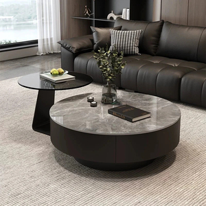 Tavolino da <span class=keywords><strong>Caffè</strong></span> Rotondo <span class=keywords><strong>in</strong></span> Marmo di Lusso Italiano con Vano Portaoggetti, Tavolino Laterale Nero per Arredamento Moderno da Soggiorno - Product Image 1