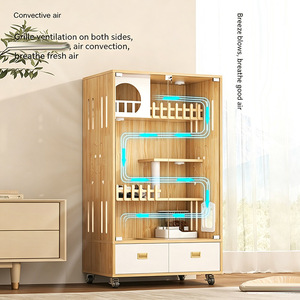 Villa para Gatos de Doble Nivel Elevada y Resistente con Cajón de Almacenamiento y Ruedas para Fácil Movimiento - Product Image 3