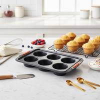 Loyang Muffin/Cupcake Anti Lengket Ramah Lingkungan dari Baja Karbon, 6 Cup, Ketebalan 0.6mm, Aman untuk Oven, Aman untuk Mesin Cuci Piring, Bergaya, Fungsional, untuk Memanggang