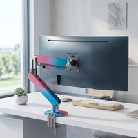 Soporte de Monitor de Acero Aleado Azul Pastel con Resorte de Gas, Soporte Individual para Pantallas de 24 Pulgadas, Suministro al por Mayor, OEM, ODM, Patrón de Superficie Personalizado, Carga de 10 kg