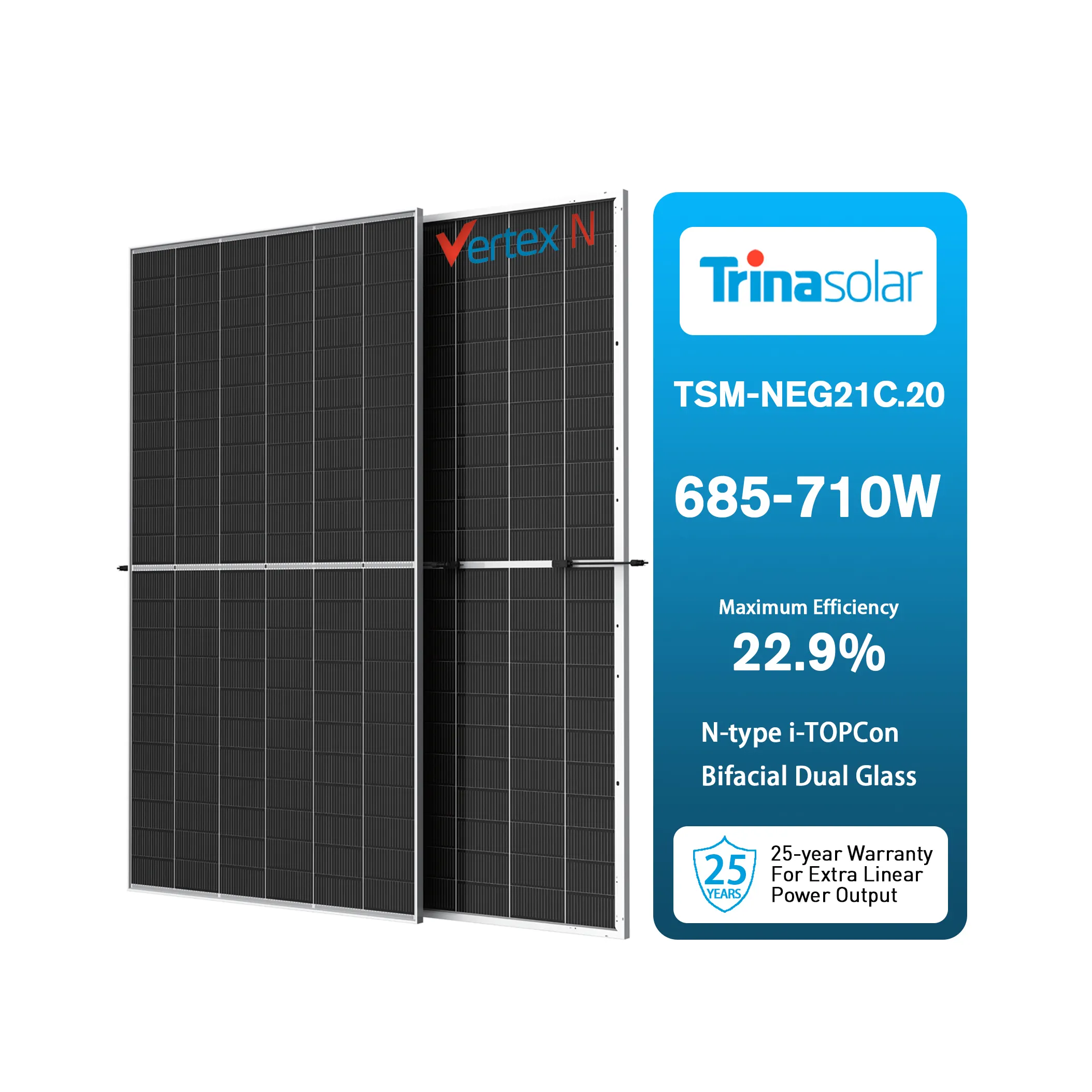 Trina Topcon Solar Panels Vertex N type NEG 21C.20 690W 695W 700W 705W 710W Bifacial Solarpanel PV Module TSM-NEG21C.20