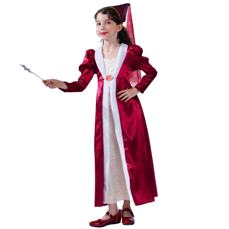 Girl's Red Medieval Dress Halloween Party Cosplay Noble Red Medieval Princess Costume for Kids